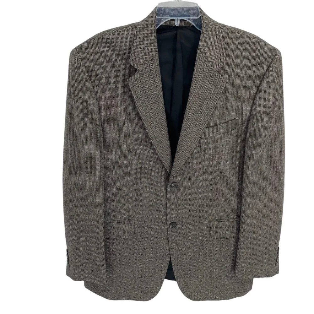 Lauren Ralph Lauren 100% Lambswool Blazer Mens Size 41L Brown Black Herringbone